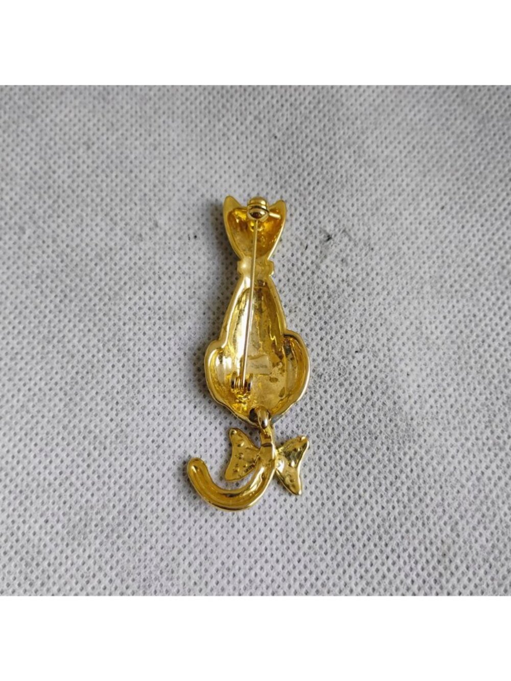 BooBoo Kitty Cat Gold Tone Rhinestone Cat Brooch Swinging Articulated Tail 2.5" - Picture 4 of 4